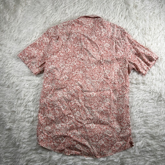 Faherty Shirt Mens Small Coral Short Sleeve Button Down Hemp Tencel Floral Camp - Picture 9 of 9